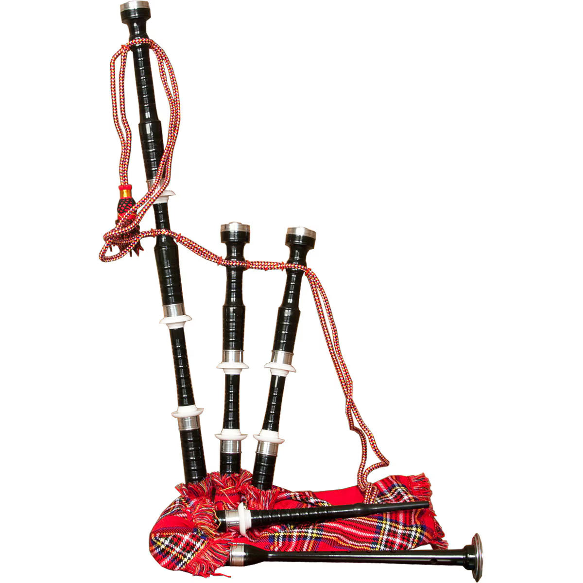 Mid-East Full Size Sheesham Black Finish Bagpipe with Red Tartan Cover