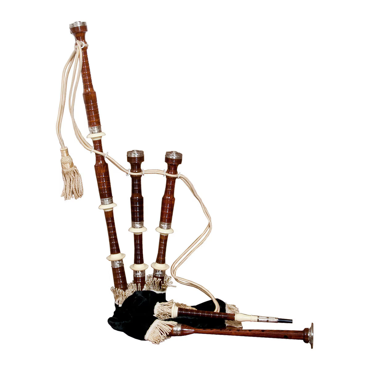 Mid-East Full Size Sheesham Bagpipe Engraved Nickel Plated with Black Cover